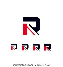 Technical future font, digital cyber alphabet, set of four different thicknesses of the trendy modern letter R, for your logo or brand company design, vector illustration 10EPS