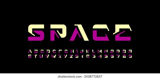 Technical future font, digital cyber alphabet, trendy thick letters from A to Z and numbers from 0 to 9 multi-colored style, vector illustration 10EPS
