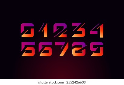 Technical future font, digital cyber numerals, trendy numbers 0, 1, 2, 3, 4, 5, 6, 7, 8, 9, vector illustration 10