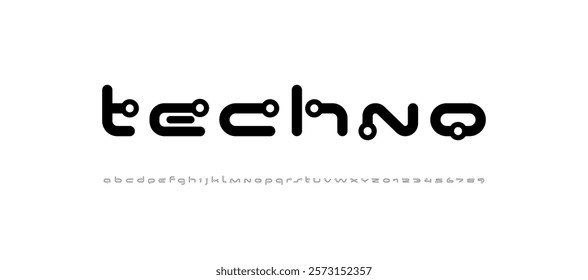 Technical future font, digital cyber alphabet, letters A to Z and numerals 0 to 9, vector illustration 10EPS.