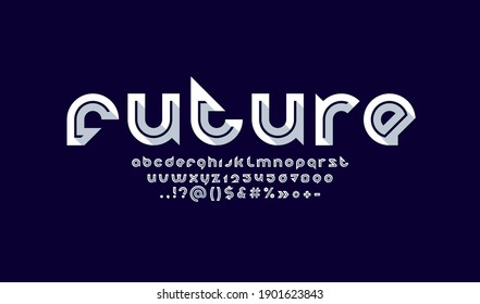Technical future font, rounded modern alphabet, trendy letters from A to Z and numbers from 0 to 9, vector illustration 10EPS