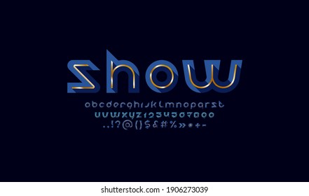 Technical future font, rounded modern alphabet, trendy letters and numbers with golden line, vector illustration 10EPS