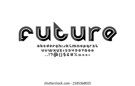 Technical future font, rounded modern alphabet, trendy letters from A to Z and numbers from 0 to 9, vector illustration 10EPS