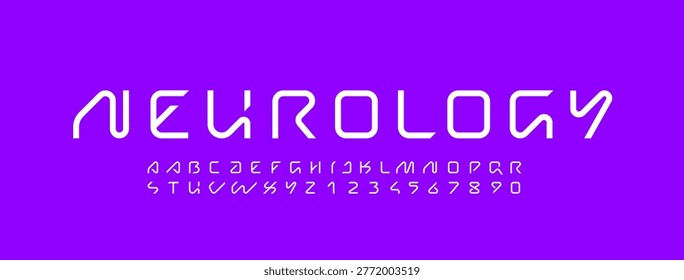 Technische Zukunftsschriftart, trendige digitale Cyber-Alphabete, Buchstaben von A, B, C, D, E, F, G, H, I, J, K, L, M, N, O, P, Q, R, S, T, U, V, W, X, Y, Z und Zahlen von 0, 1, 2, 3, 4, 5, 6, 7, 8, 9 für Design, Vektorgrafik 10EPS