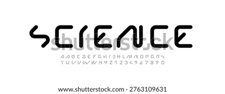 Technical future font, trendy digital cyber alphabet, letters from A, B, C, D, E, F, G, H, I, J, K, L, M, N, O, P, Q, R, S, T, U, V, W, X, Y, Z and numbers from 0, 1, 2, 3, 4, 5, 6, 7, 8, 9 for design, vector illustration 10EPS