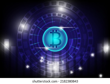 Gráfico técnico de Bitcoin en concepto futurista con tendencias de fondo