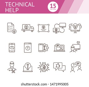 Technical help line icon set. Wrench, gear, smartphone, computer. Digital gadgets concept. Can be used for topics like online help, service center, repair