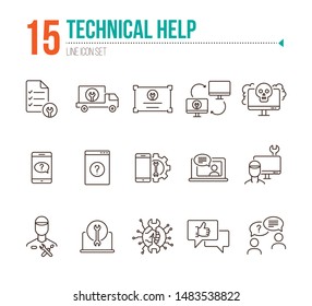 Technical help line icon set. Wrench, gear, smartphone, computer. Digital gadgets concept. Can be used for topics like online help, service center, repair