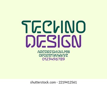 Technical high font thin modern alphabet, trendy uppercase Latin letters from A to Z and Arab numbers from 0 to 9 for you designs, vector illustration 10EPS