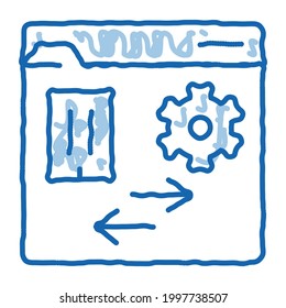 vector de icono de esbozo de carpeta principal técnica. Signo de carpeta técnica de carátula azul dibujado a mano. ilustración de símbolo aislado