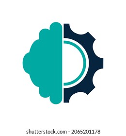 Technical human gear brain vector design. Digital human brain shape with gear idea concept innovation genius.