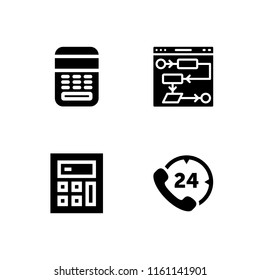 technical icon. 4 technical set with technological, algorithm and hours phone service vector icons for web and mobile app