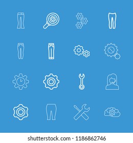 Technical icon. collection of 16 technical outline icons such as woman pants, wrench, gear, gear    sign symb. editable technical icons for web and mobile.