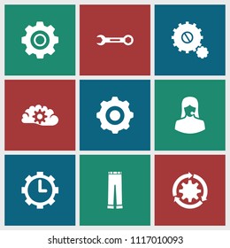 Technical icon. collection of 9 technical filled icons such as customer support, clock in gear, gear, wrench. editable technical icons for web and mobile.