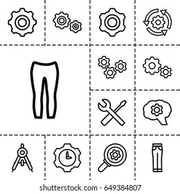 Technical icon. set of 13 outline technicalicons such as compass, woman pants, wrench and screwdriver, gear    sign symb