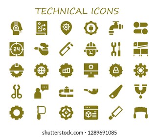  technical icon set. 30 filled technical icons. Simple modern icons about  - Customer service, Planning, Settings, Gear, Pipe, Support, Saw, Architect, Cogwheel, Setting, Tool