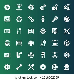 technical icon set. Collection of 36 filled technical icons included Customer service, Power, Settings, Tools, Wrench, d printer, Telemarketing, Pipe, Architecture, d printing