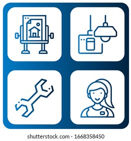 technical icon set. Collection of Drawing table, Turn off, Wrench, Assistant icons
