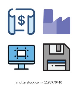 technical icon set. vector set about blueprint, floppy disk, factory and technological icons set.