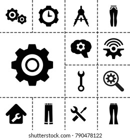 Technical icons. set of 13 editable filled technical icons such as compass, wrench, wrench and screwdriver, gear, home repair, gear    sign symb