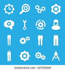 Technical icons set. set of 16 technical filled icons such as compass, woman pants, wrench, gear, customer support