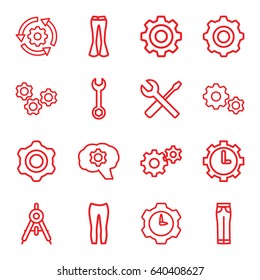 Technical icons set. set of 16 technical outline icons such as compass, woman pants, wrench, gear, wrench and screwdriver