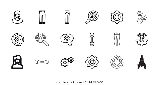 Technical icons. set of 18 editable outline technical icons: woman pants, wrench, gear, gear rotate, customer support