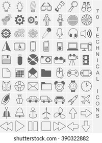Technical icons. Set of technology stickers.