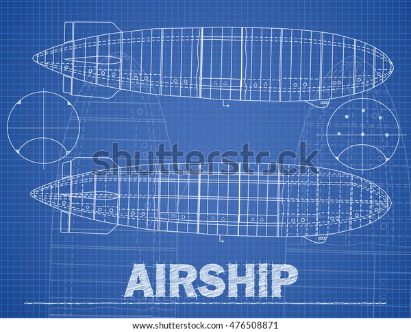 Technical Illustration Airship Drawing On Blueprint Stock Vector ...