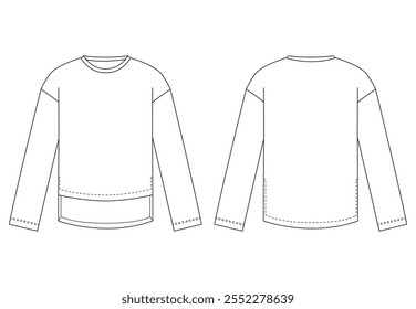 Technical illustration of a basic sweatshirt with a crew neck and long sleeves, shown in front and back views.