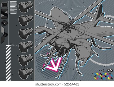 Technical illustration of a common housefly with augmented components.