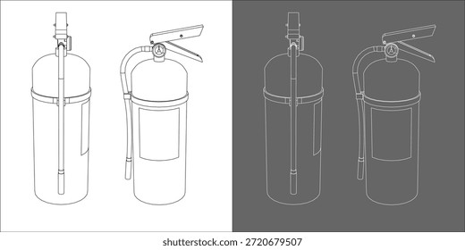 Technical Illustration of Fire Extinguisher Safety Device Linear Style