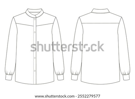 Technical illustration of a formal shirt with a pointed collar, button front, and long sleeves. Displayed in both front and back views.