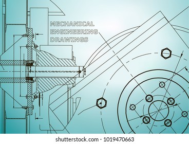 Technical illustration. Mechanical engineering. Background. Light blue