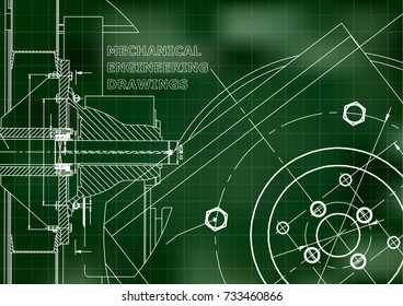 Technical illustration. Mechanical engineering. Background. Green background. Grid