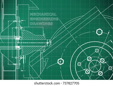 Technical illustration. Mechanical engineering. Background. Light green background. Grid
