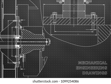 Technical illustration. Mechanical engineering. Backgrounds of engineering subjects. Black background. Points