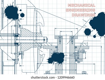 Technical illustration. Mechanical engineering. Backgrounds of engineering subjects. Technical design. Instrument making. Cover, banner, flyer. Draft. Ink. Blots