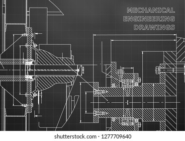 Technical illustration. Mechanical engineering. Backgrounds of engineering subjects. Technical design. Instrument making. Cover. Black background. Grid
