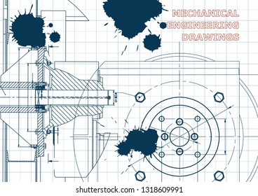 Technical illustration. Mechanical engineering. Backgrounds of engineering subjects. Technical design. Instrument making. Draft. Ink. Blots