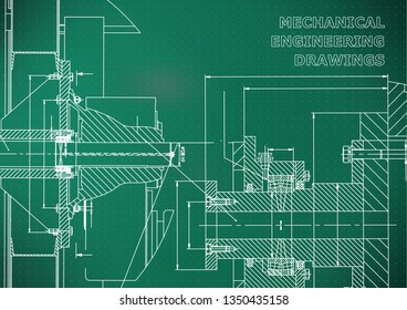 Technical illustration. Mechanical engineering. Backgrounds of engineering subjects. Technical design. Instrument making. Cover. Light green background. Points