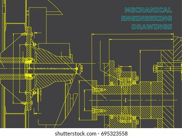 Technical illustration. Mechanical engineering. Backgrounds of engineering subjects. Technical design. Instrument making. Cover. Gray