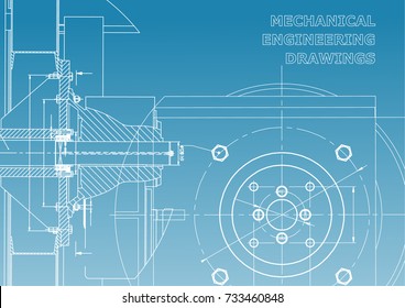 Technical illustration. Mechanical engineering. Backgrounds of engineering subjects. Technical design. Instrument making. Blue and white