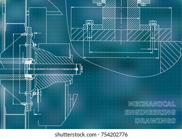 Technical illustration. Mechanical engineering. Backgrounds of engineering subjects. Blue background. Points