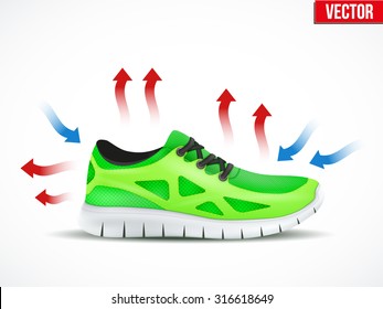 Technical illustration of a shoes waterproof and air conditions. Demonstration of the structure of the material. Vector Illustration isolated on white background