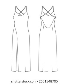 Technical illustration of a women's strappy jumpsuit with a fitted waist and flared legs, suitable for stylish casual wear.