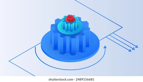 Technical industrial Isometric gear machine. Mechanical technology machine, Industry, and engine