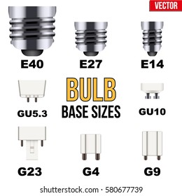 Technical infographic of typical light bulb bases. Vector Illustration isolated on white background