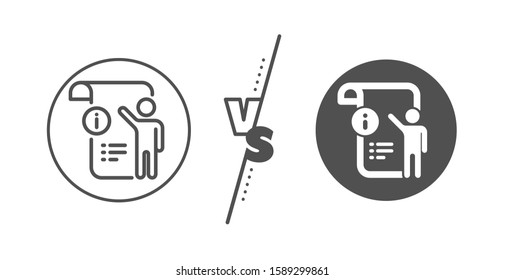 Technical instruction sign. Versus concept. Manual doc line icon. Line vs classic manual doc icon. Vector