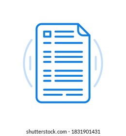 
Technical instruction vector line icon. Industrial operation manual sheet of paper with notes. Construction technical documentation business calculations information on startup and repair device.